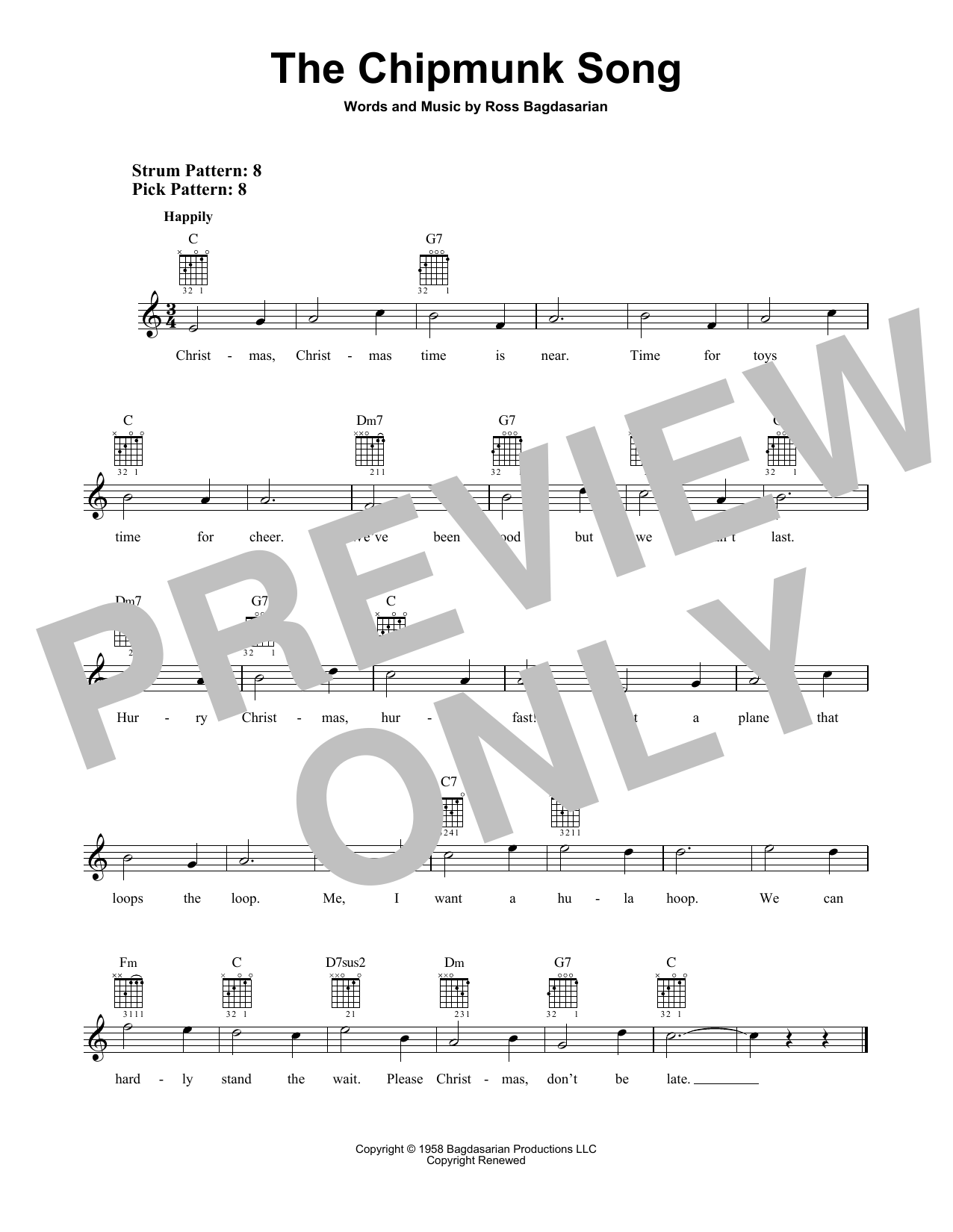 Ross Bagdasarian The Chipmunk Song sheet music notes and chords. Download Printable PDF.