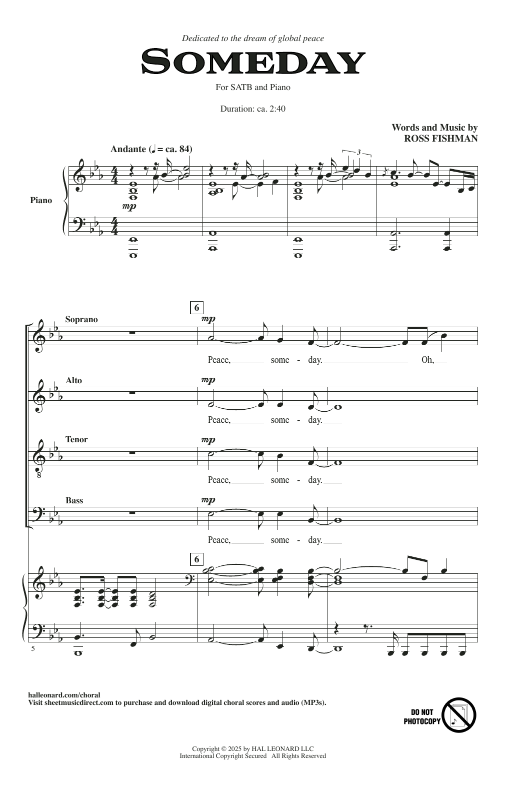 Ross Fishman Someday sheet music notes and chords arranged for SATB Choir