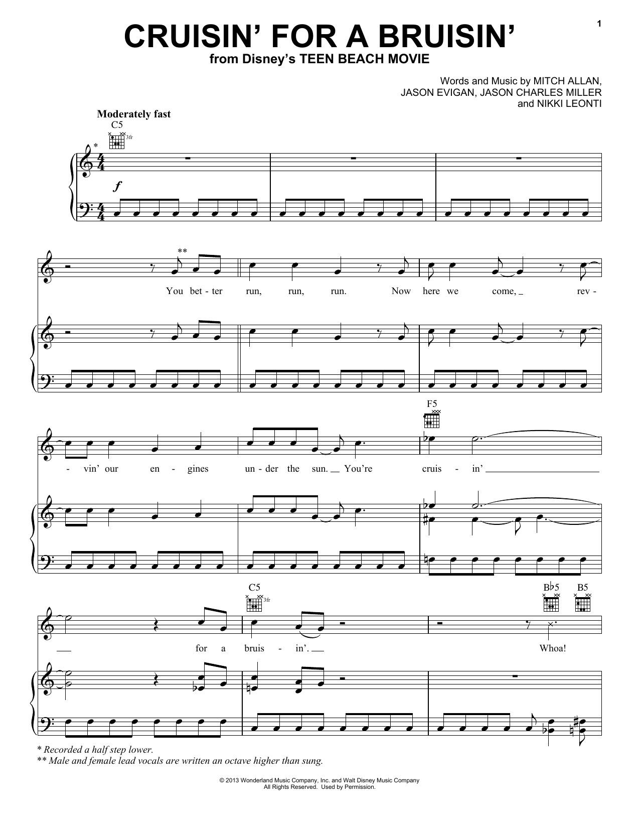 Ross Lynch Cruisin' For A Bruisin' sheet music notes and chords. Download Printable PDF.