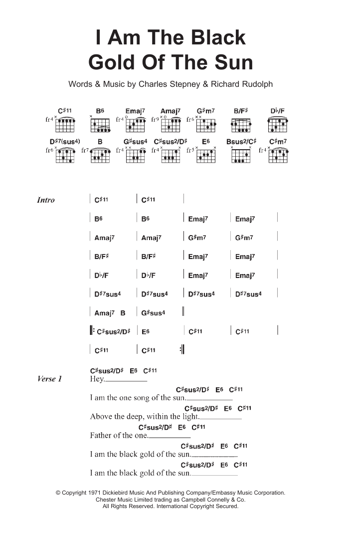 Rotary Connection I Am The Black Gold Of The Sun sheet music notes and chords. Download Printable PDF.