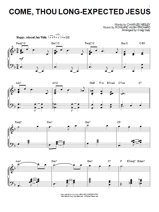 Craig Curry Come, Thou Long-Expected Jesus sheet music notes and chords arranged for Piano Solo