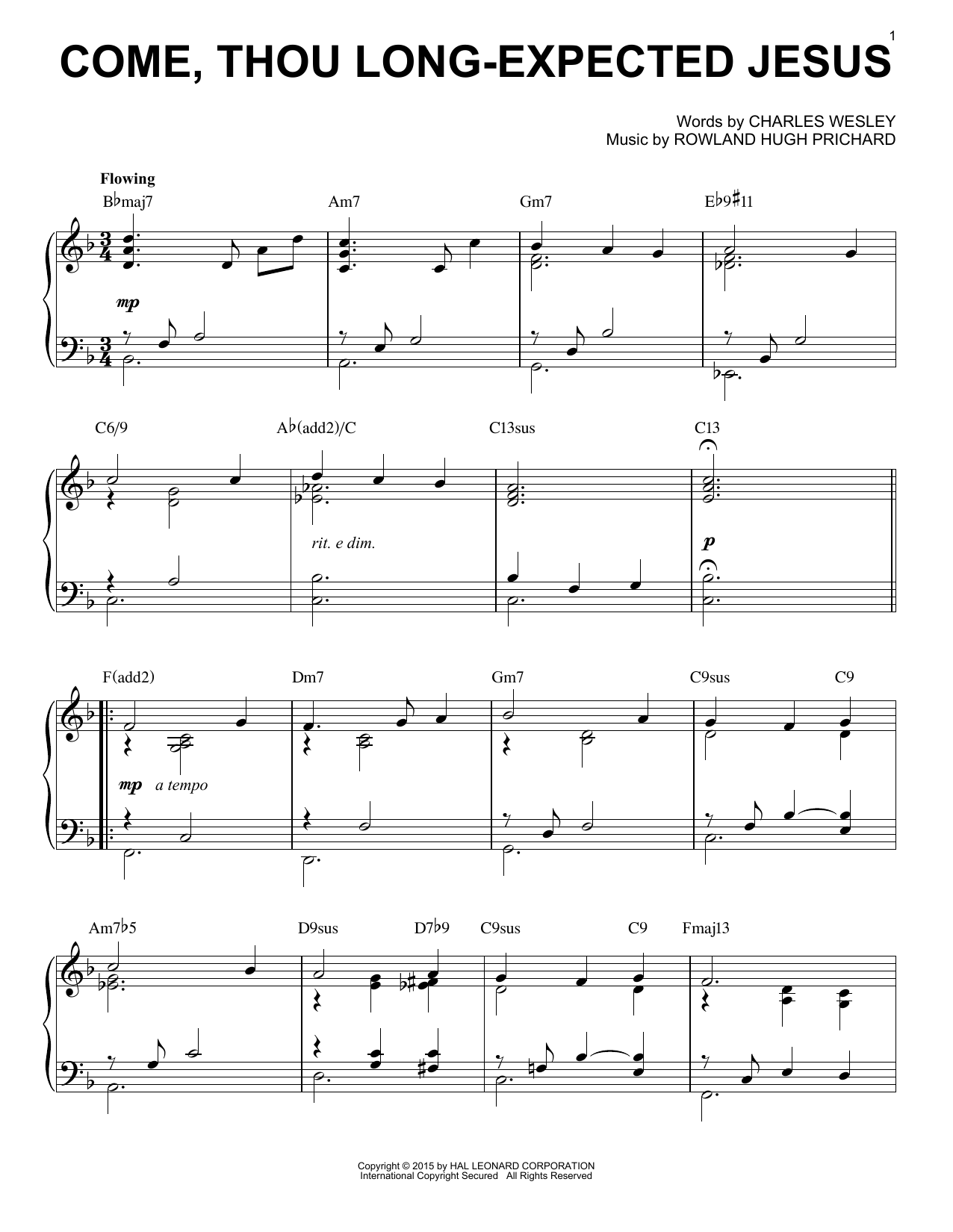 Rowland Hugh Prichard Come, Thou Long-Expected Jesus [Jazz version] (arr. Brent Edstrom) sheet music notes and chords. Download Printable PDF.