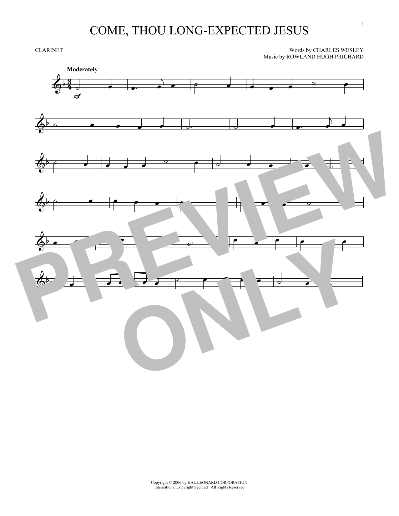 Rowland Hugh Prichard Come, Thou Long-Expected Jesus sheet music notes and chords. Download Printable PDF.