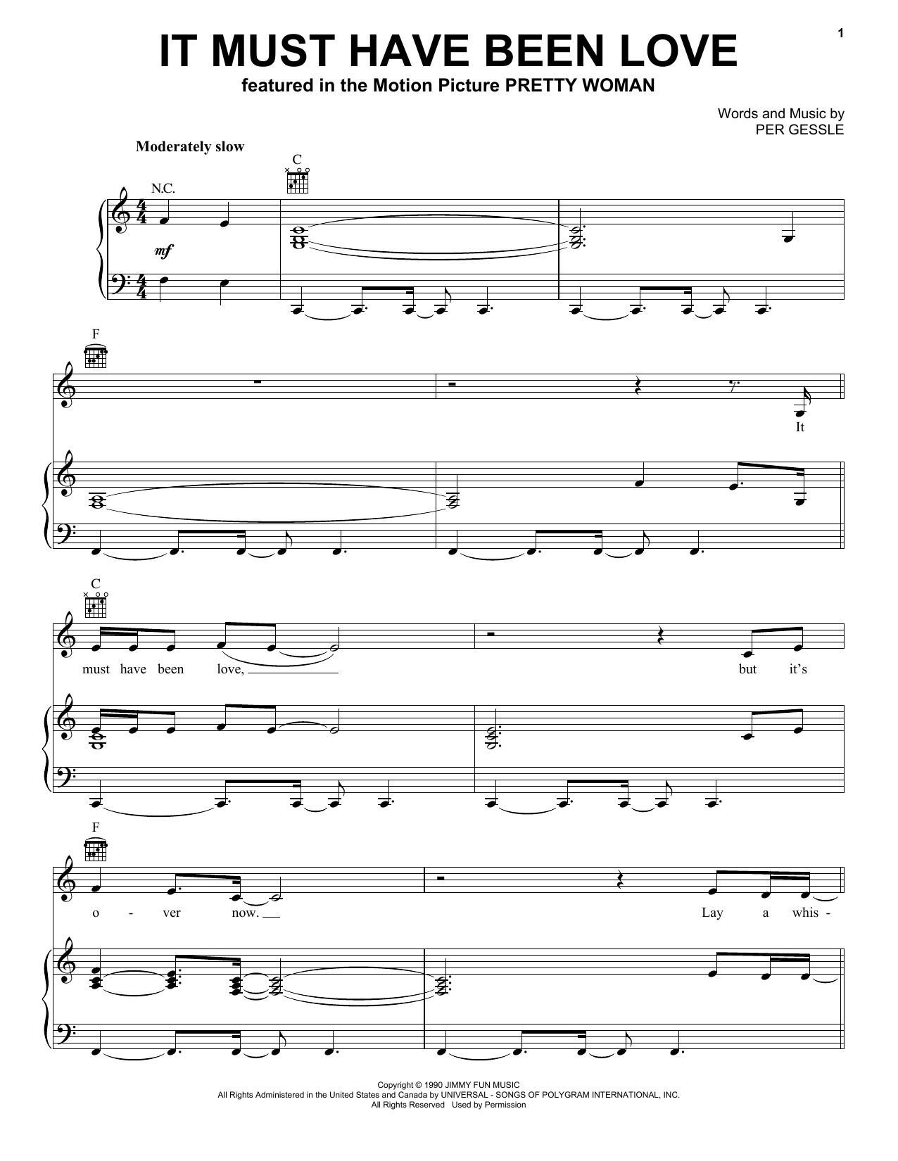 Roxette It Must Have Been Love sheet music notes and chords. Download Printable PDF.