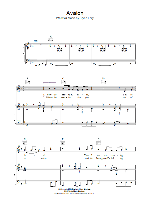 Learn to play Roxy Music Avalon sheet music for Guitar Chords/Lyrics in minutes. Price: 4.4900$ Roxy Music Avalon sheet music notes and chords arranged for Guitar Chords/Lyrics