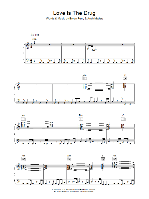 Roxy Music Love Is The Drug sheet music notes and chords. Download Printable PDF.