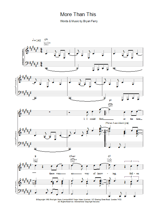 Roxy Music More Than This sheet music notes and chords. Download Printable PDF.