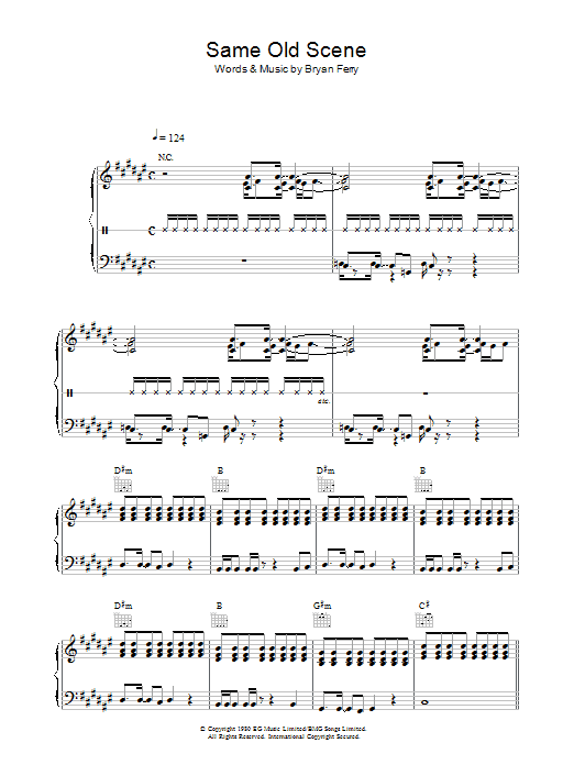 Learn to play Roxy Music Same Old Scene sheet music for Piano, Vocal & Guitar Chords in minutes. Price: 7.8900$ Roxy Music Same Old Scene sheet music notes and chords arranged for Piano, Vocal & Guitar Chords
