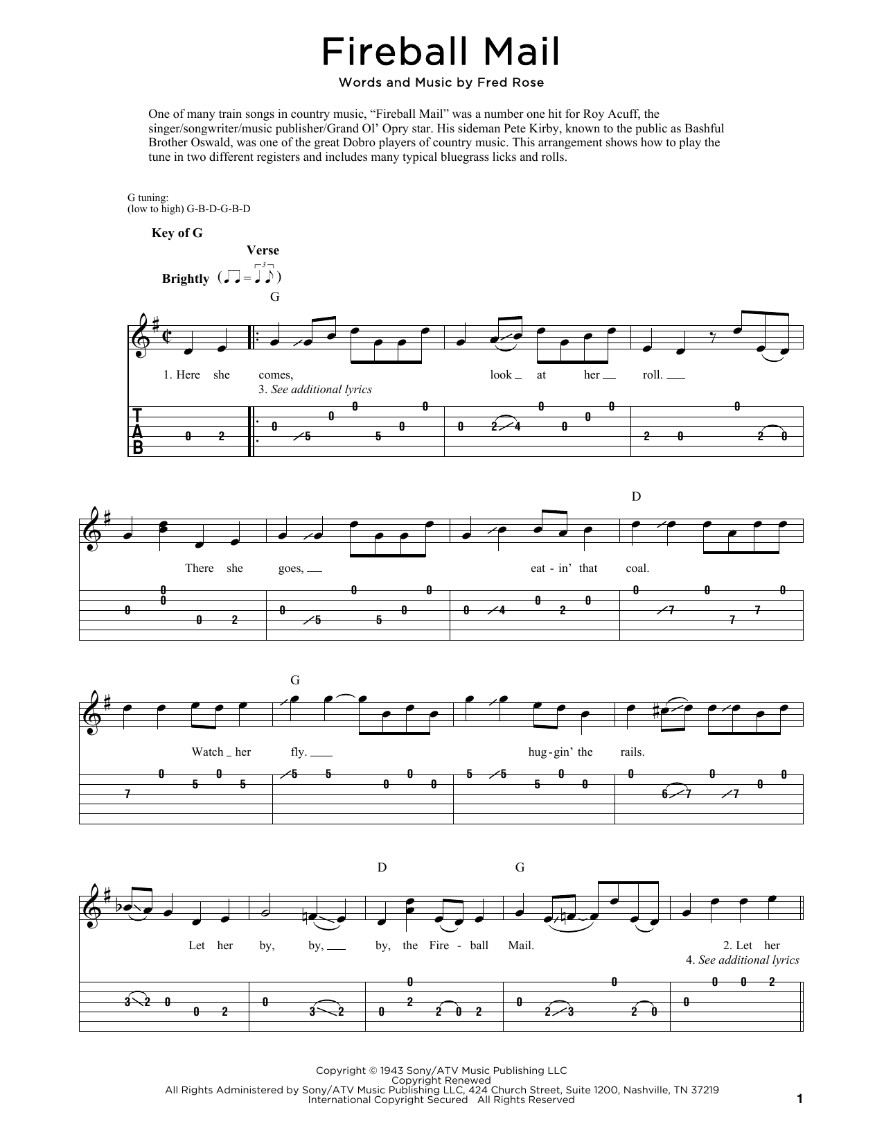 Roy Acuff Fireball Mail sheet music notes and chords. Download Printable PDF.