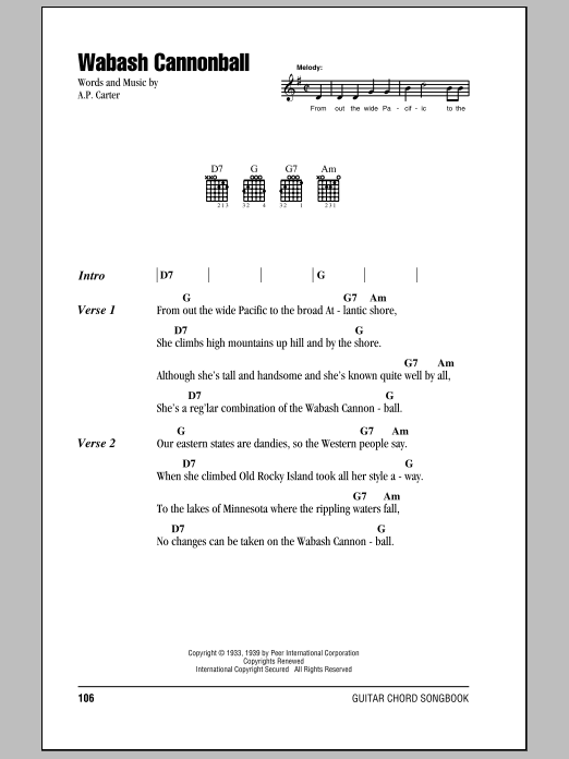 Roy Acuff Wabash Cannonball sheet music notes and chords. Download Printable PDF.