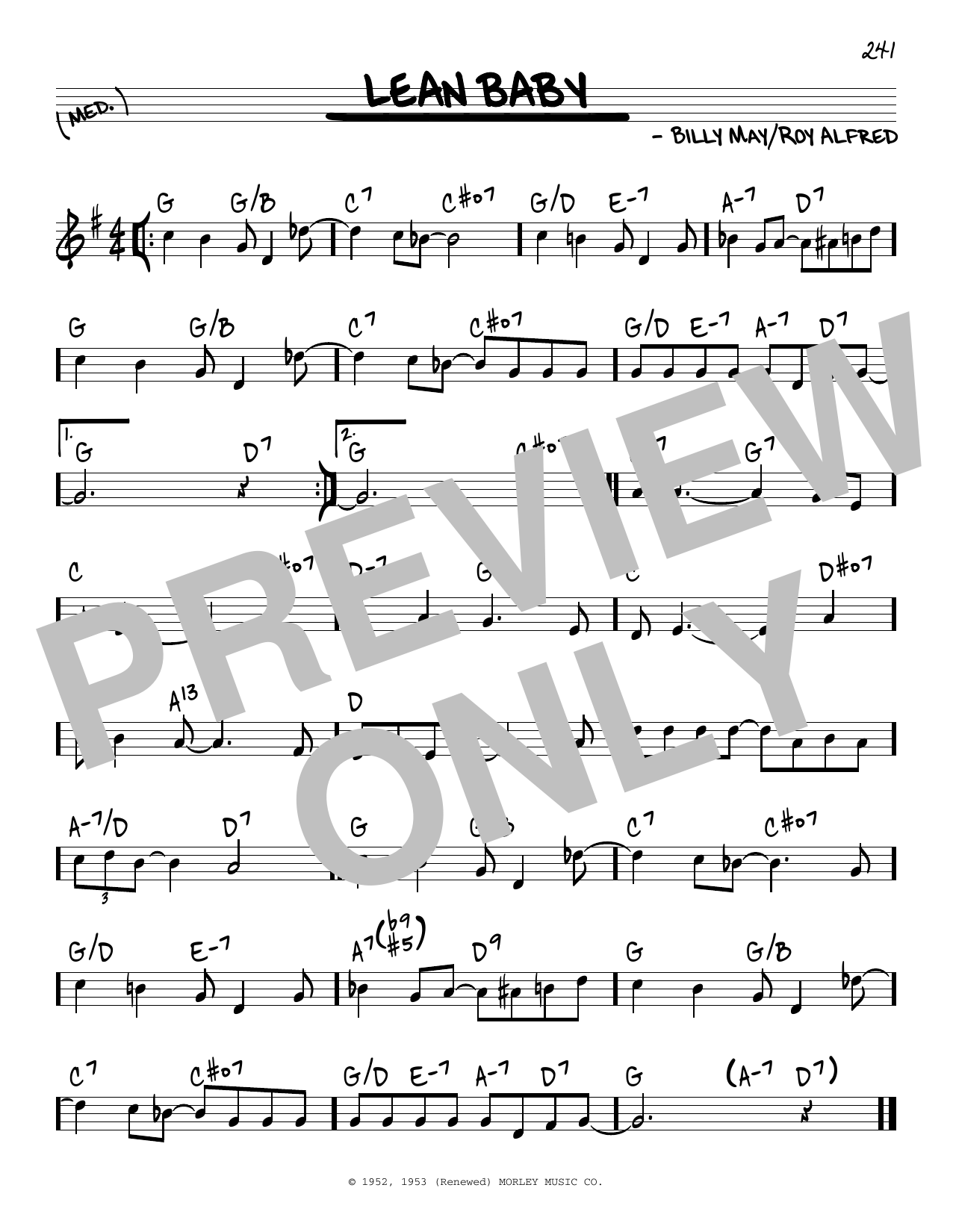 Roy Alfred Lean Baby sheet music notes and chords. Download Printable PDF.