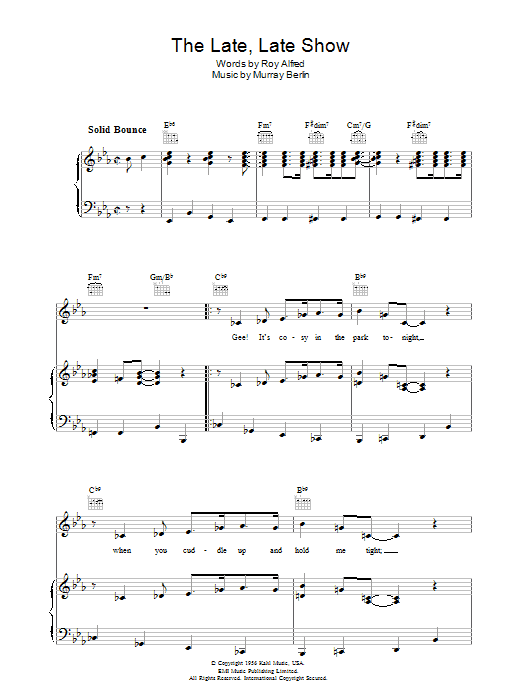 Murray Berlin The Late Late Show sheet music notes and chords arranged for Piano, Vocal & Guitar Chords