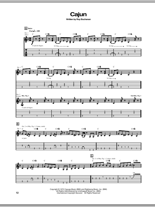 Learn to play Roy Buchanan Cajun sheet music for Guitar Tab in minutes. Price: 6.9900$ Roy Buchanan Cajun sheet music notes and chords arranged for Guitar Tab