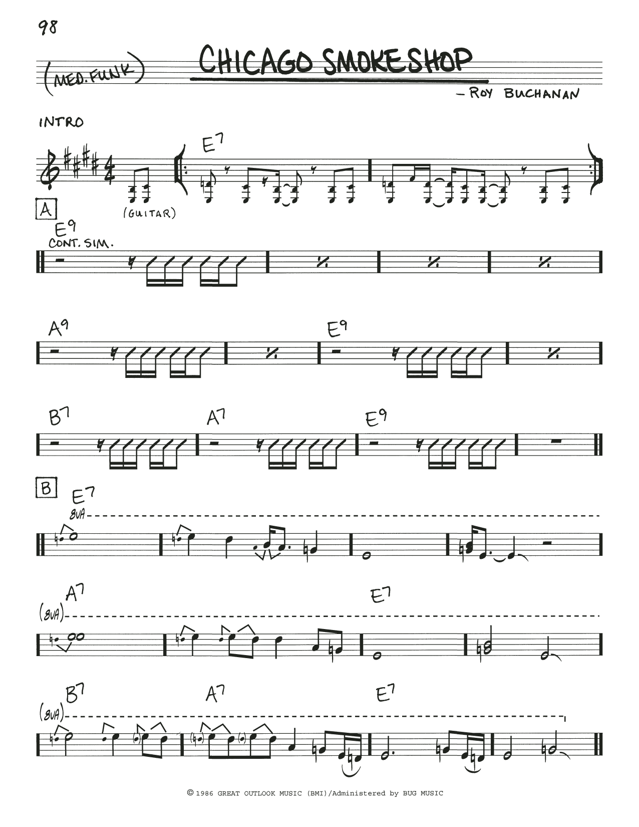 Roy Buchanan Chicago Smokeshop sheet music notes and chords arranged for Real Book – Melody, Lyrics & Chords