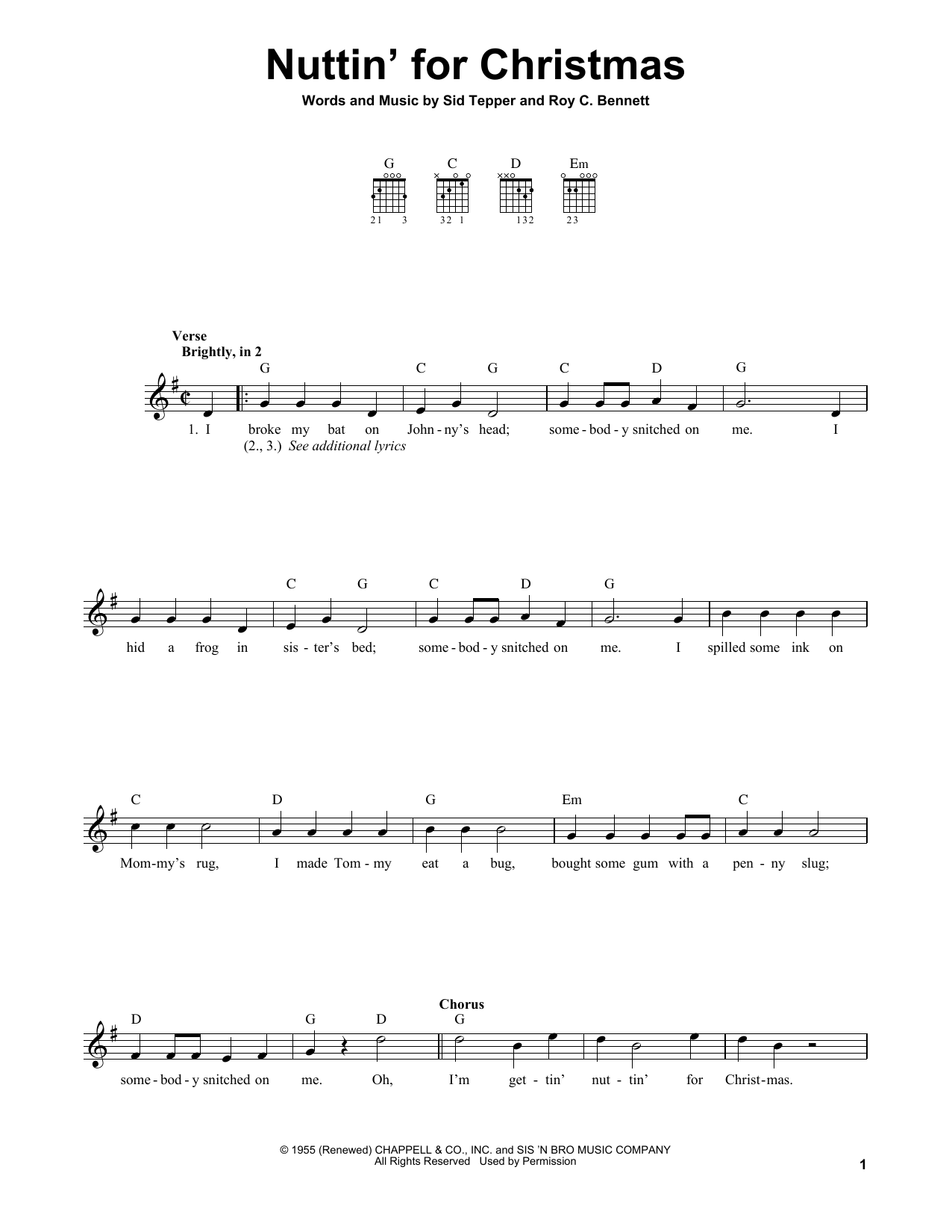 Roy C. Bennett Nuttin' For Christmas sheet music notes and chords. Download Printable PDF.