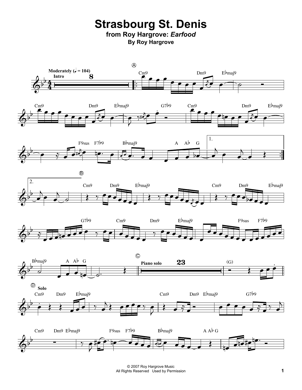 Roy Hargrove Strasbourg / St. Denis sheet music notes and chords. Download Printable PDF.