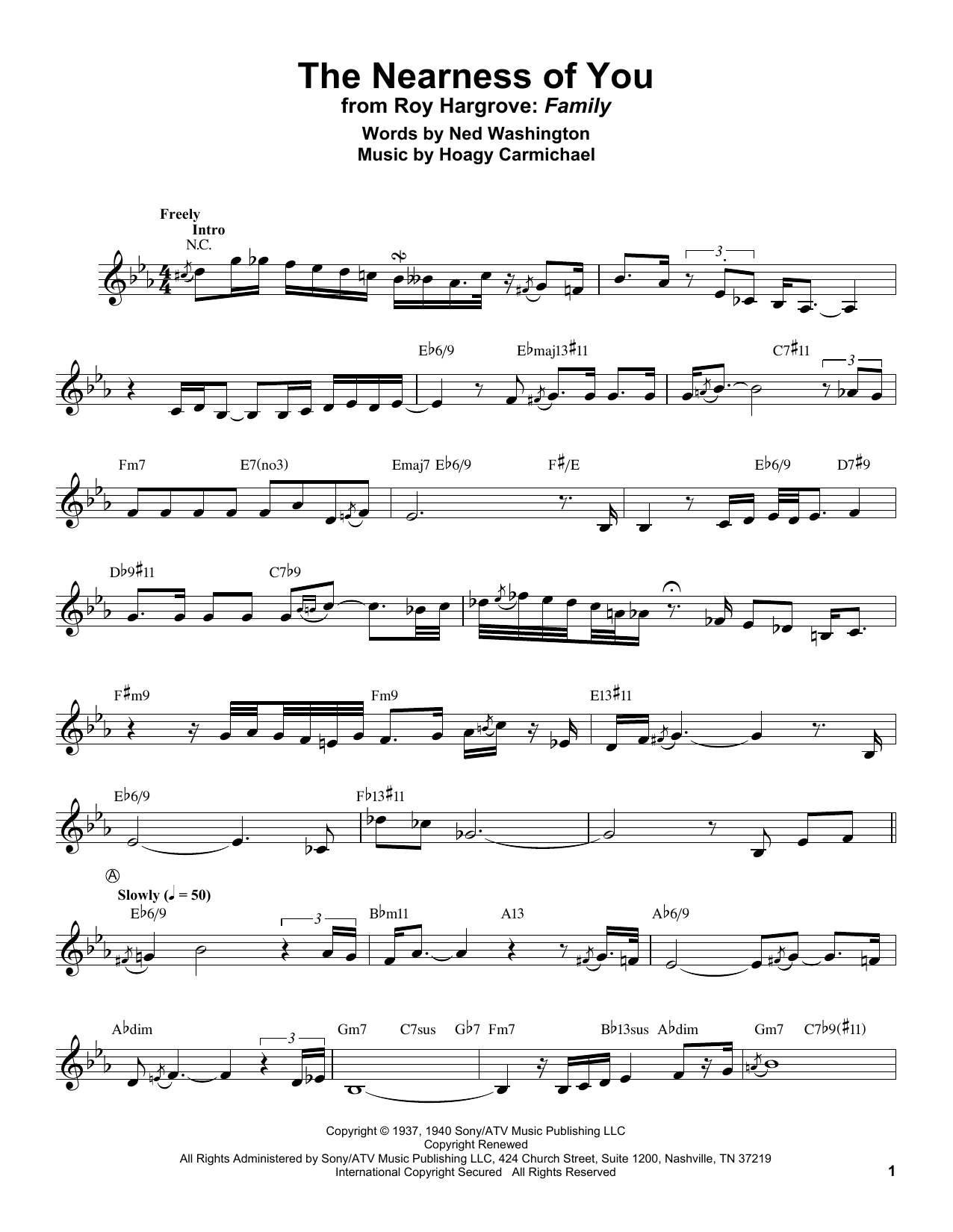 Roy Hargrove The Nearness Of You sheet music notes and chords arranged for Trumpet Transcription