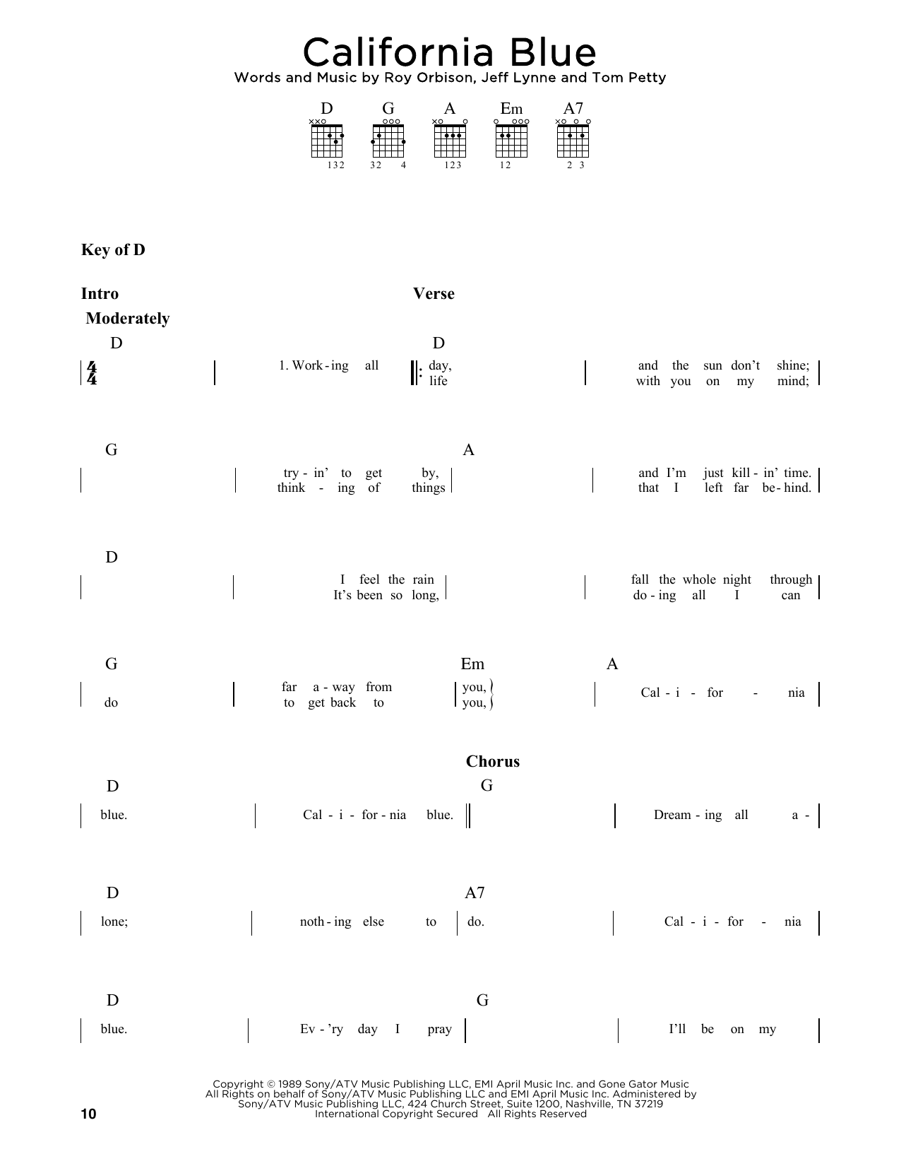 Roy Orbison California Blue sheet music notes and chords. Download Printable PDF.