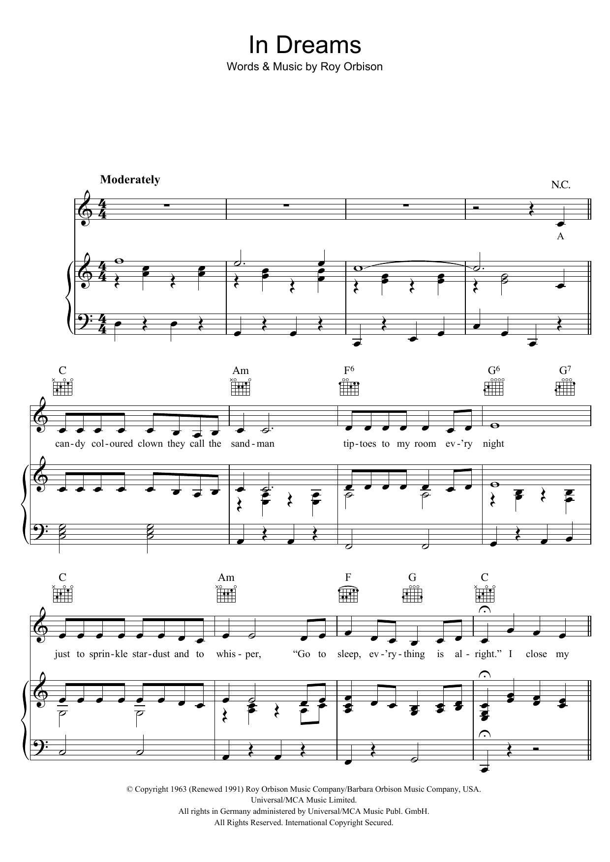 Roy Orbison In Dreams sheet music notes and chords. Download Printable PDF.