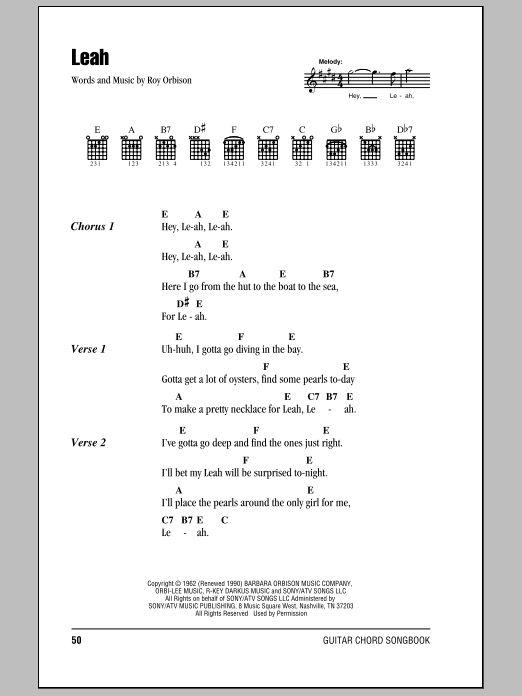 Roy Orbison Leah sheet music notes and chords. Download Printable PDF.