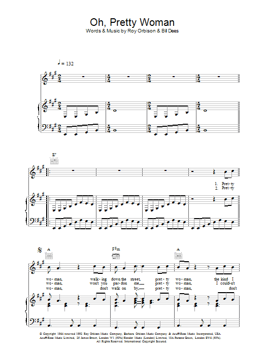 Roy Orbison Oh, Pretty Woman sheet music notes and chords. Download Printable PDF.