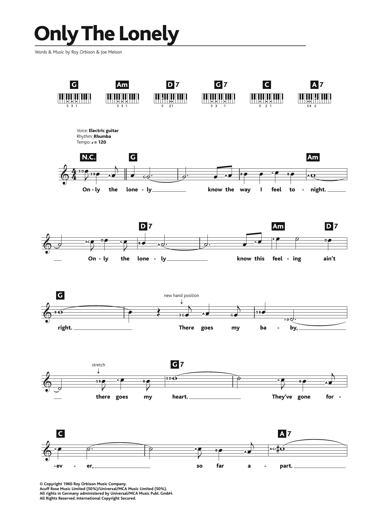 Roy Orbison Only The Lonely sheet music notes and chords arranged for Piano, Vocal & Guitar Chords