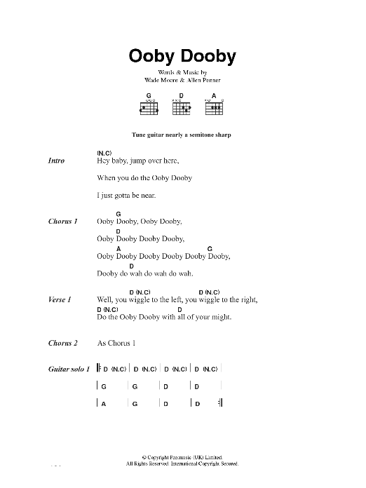 Learn to play Roy Orbison Ooby Dooby sheet music for Guitar Chords/Lyrics in minutes. Price: 4.4900$ Roy Orbison Ooby Dooby sheet music notes and chords arranged for Guitar Chords/Lyrics
