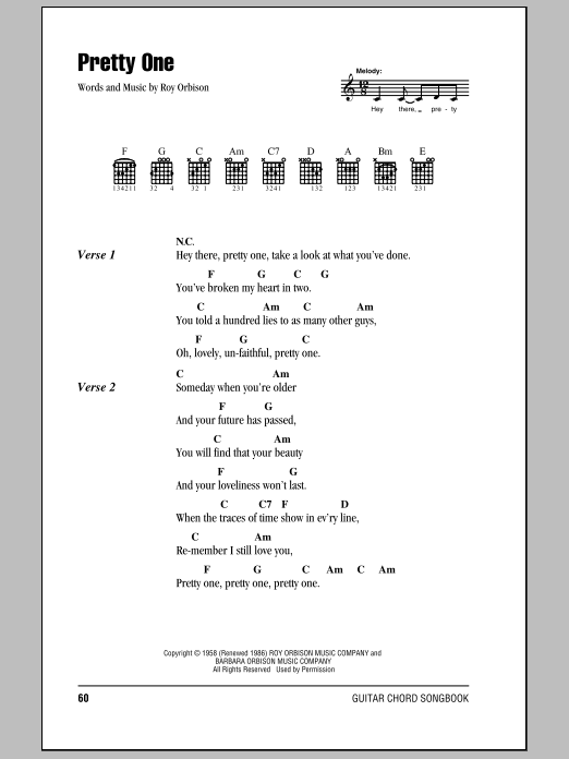 Roy Orbison Pretty One sheet music notes and chords. Download Printable PDF.