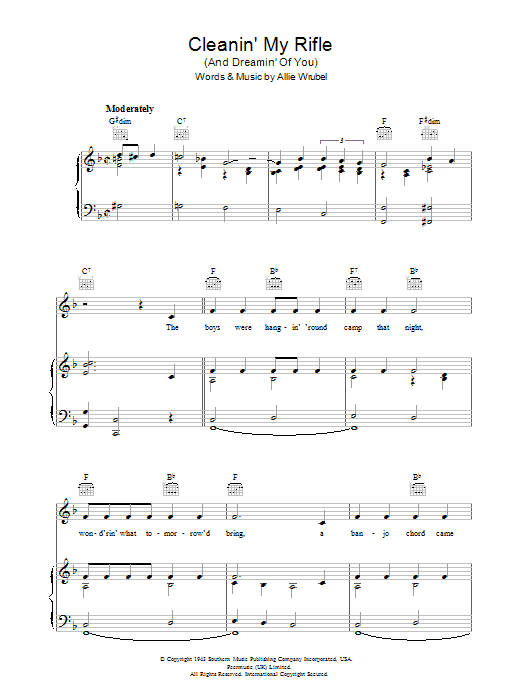 Learn to play Roy Rogers Cleanin' My Rifle (And Dreamin' Of You) sheet music for Piano, Vocal & Guitar Chords in minutes. Price: 7.8900$ Roy Rogers Cleanin' My Rifle (And Dreamin' Of You) sheet music notes and chords arranged for Piano, Vocal & Guitar Chords