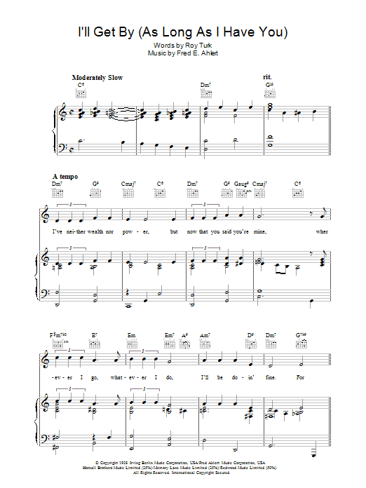 Learn to play Roy Turk I'll Get By sheet music for Piano, Vocal & Guitar Chords in minutes. Price: 7.8900$ Roy Turk I'll Get By sheet music notes and chords arranged for Piano, Vocal & Guitar Chords