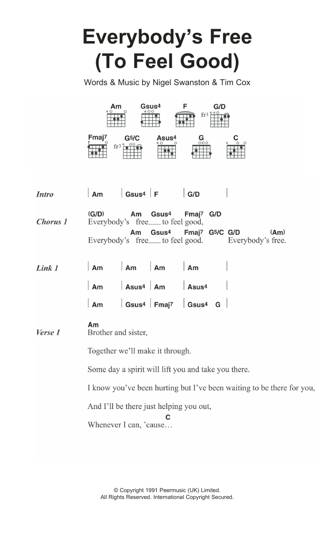 Rozalla Everybody's Free (To Feel Good) sheet music notes and chords. Download Printable PDF.