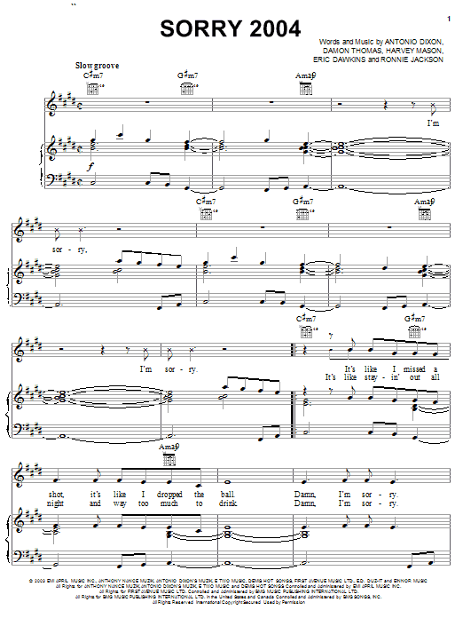 Learn to play Ruben Studdard Sorry 2004 sheet music for Piano, Vocal & Guitar Chords (Right-Hand Melody) in minutes. Price: 7.8900$ Ruben Studdard Sorry 2004 sheet music notes and chords arranged for Piano, Vocal & Guitar Chords (Right-Hand Melody)