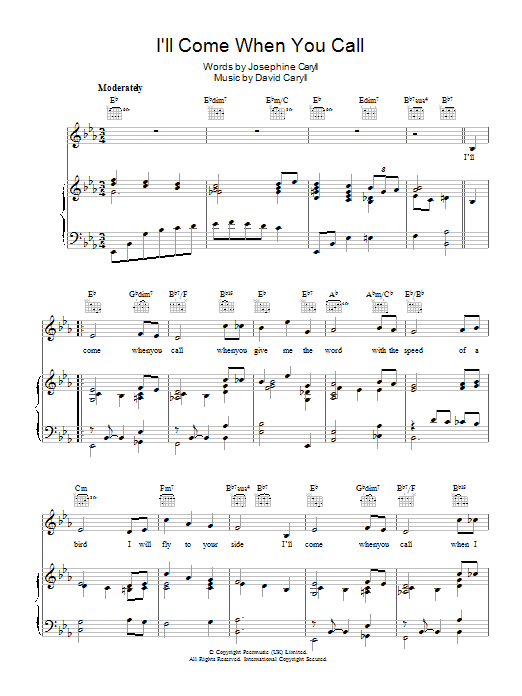 Learn to play Ruby Murray I'll Come When You Call sheet music for Piano, Vocal & Guitar Chords in minutes. Price: 7.8900$ Ruby Murray I'll Come When You Call sheet music notes and chords arranged for Piano, Vocal & Guitar Chords