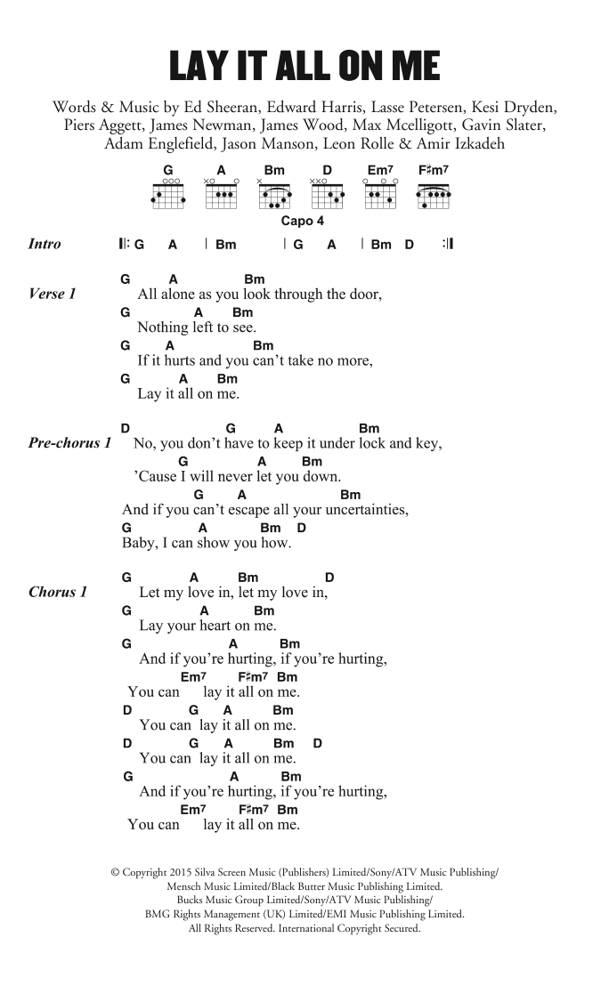 Rudimental Lay It All On Me (feat. Ed Sheeran) sheet music notes and chords. Download Printable PDF.