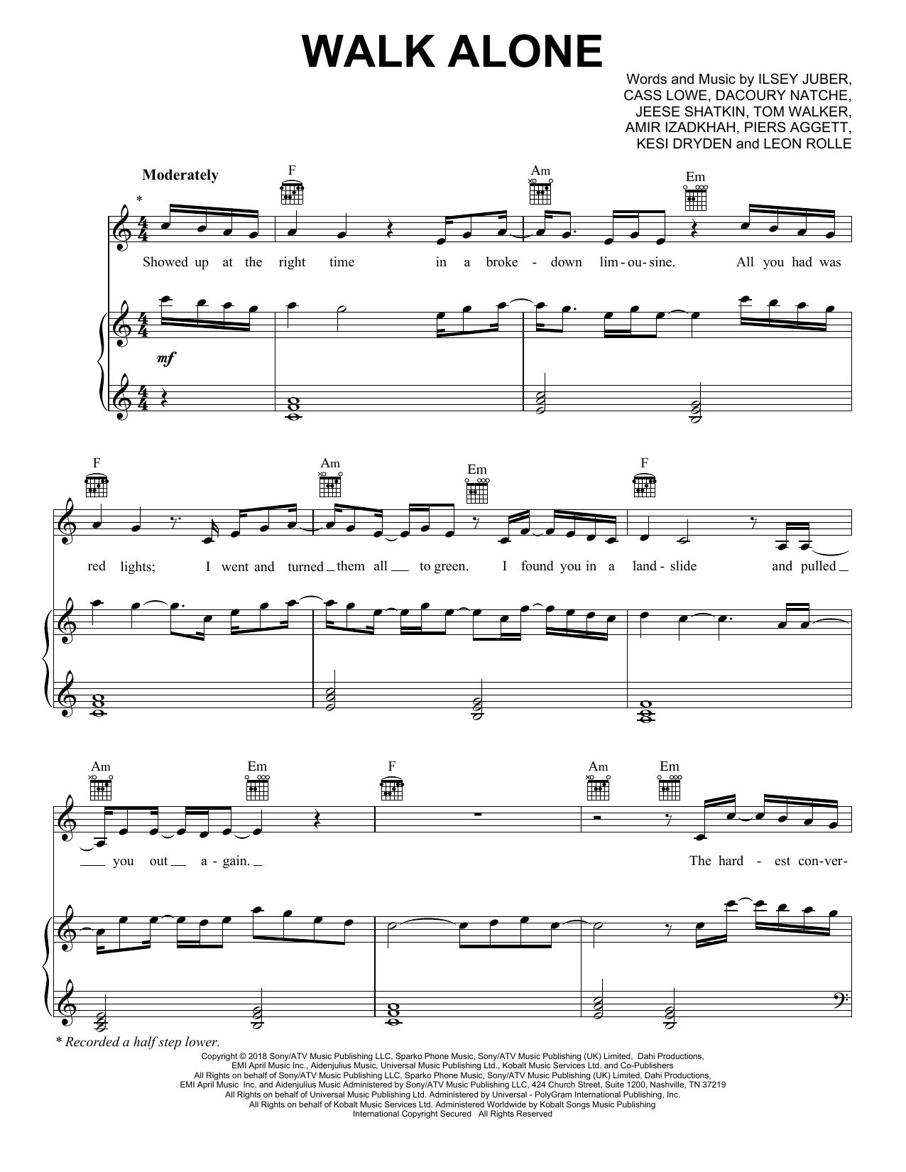 Learn to play Rudimental Walk Alone (feat. Tom Walker) sheet music for Piano, Vocal & Guitar Chords (Right-Hand Melody) in minutes. Price: 7.8900$ Rudimental Walk Alone (feat. Tom Walker) sheet music notes and chords arranged for Piano, Vocal & Guitar Chords (Right-Hand Melody)