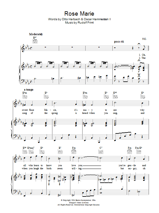 Learn to play Rudolf Friml Rose Marie sheet music for Piano, Vocal & Guitar Chords in minutes. Price: 7.8900$ Rudolf Friml Rose Marie sheet music notes and chords arranged for Piano, Vocal & Guitar Chords