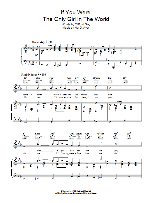 Learn to play Rudy Vallee If You Were The Only Girl In The World sheet music for Piano, Vocal & Guitar Chords in minutes. Price: 7.8900$ Rudy Vallee If You Were The Only Girl In The World sheet music notes and chords arranged for Piano, Vocal & Guitar Chords