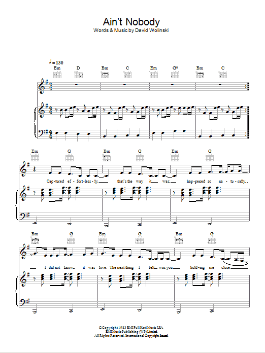 Learn to play Rufus & Chaka Khan Ain't Nobody sheet music for Piano, Vocal & Guitar Chords in minutes. Price: 7.8900$ Rufus & Chaka Khan Ain't Nobody sheet music notes and chords arranged for Piano, Vocal & Guitar Chords