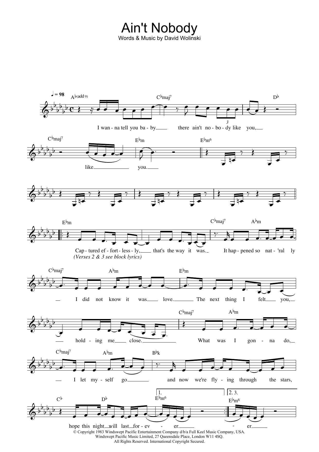 Rufus & Chaka Khan Ain't Nobody sheet music notes and chords. Download Printable PDF.