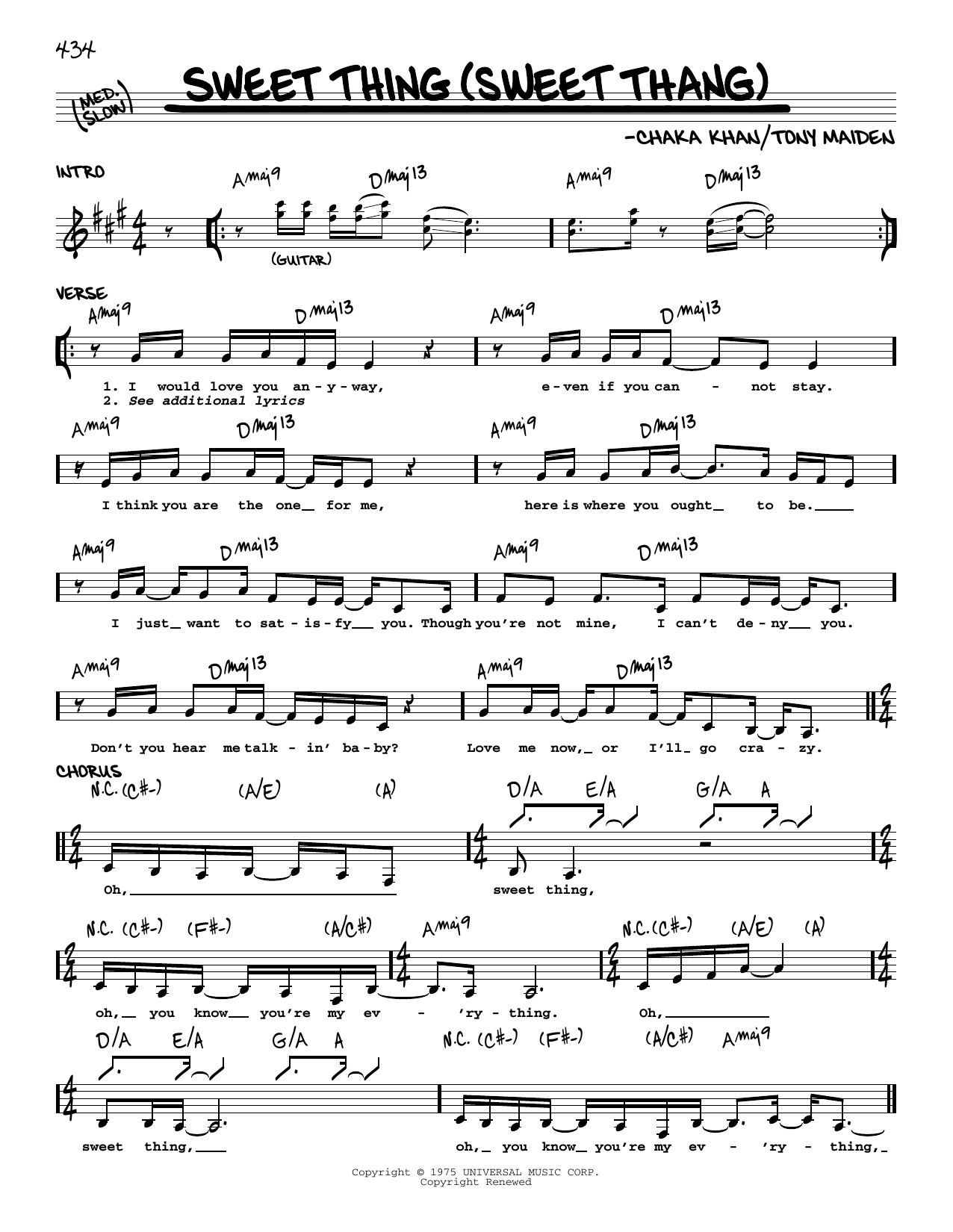 Rufus feat. Chaka Khan Sweet Thing (Sweet Thang) sheet music notes and chords. Download Printable PDF.