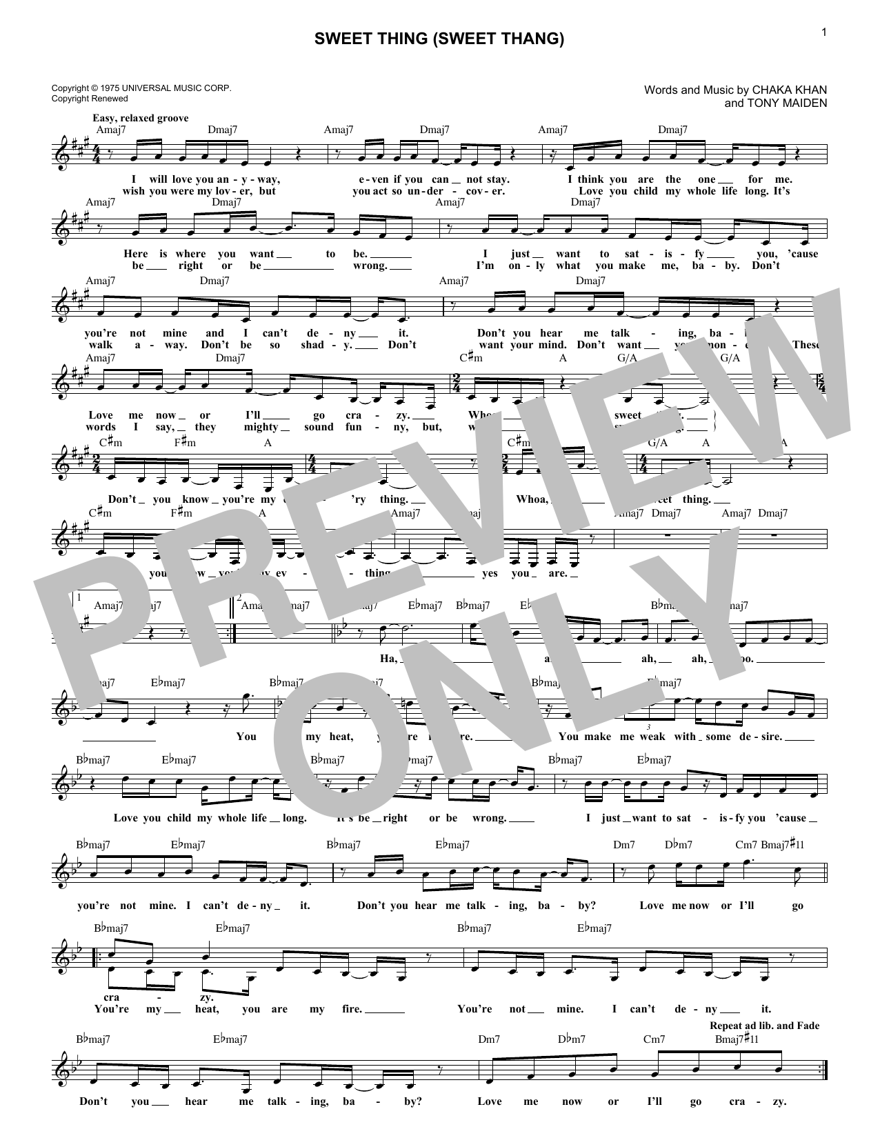 Rufus & Chaka Khan Sweet Thing (Sweet Thang) sheet music notes and chords. Download Printable PDF.