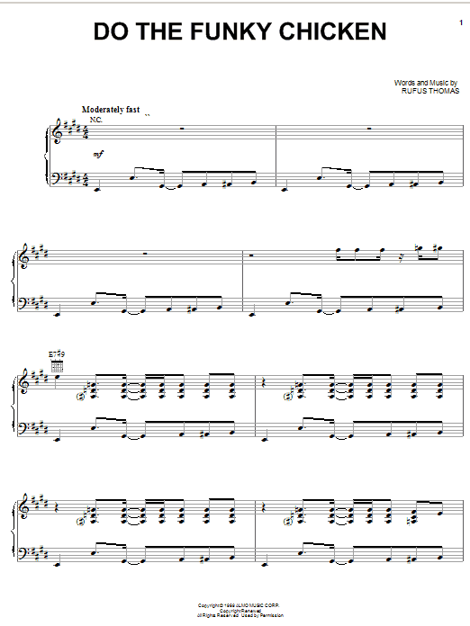 Learn to play Rufus Thomas Do The Funky Chicken sheet music for Piano, Vocal & Guitar Chords (Right-Hand Melody) in minutes. Price: 7.8900$ Rufus Thomas Do The Funky Chicken sheet music notes and chords arranged for Piano, Vocal & Guitar Chords (Right-Hand Melody)