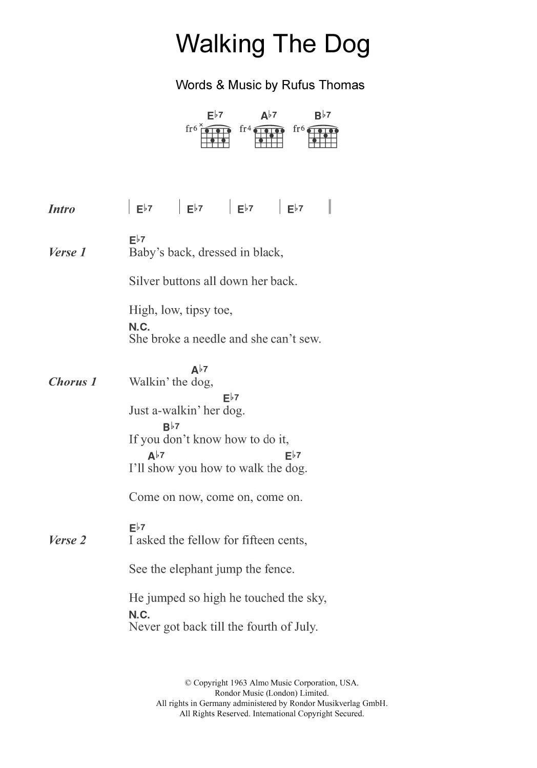 Rufus Thomas Walking The Dog sheet music notes and chords. Download Printable PDF.