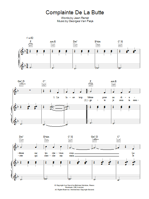 Rufus Wainwright Complainte De La Butte sheet music notes and chords. Download Printable PDF.