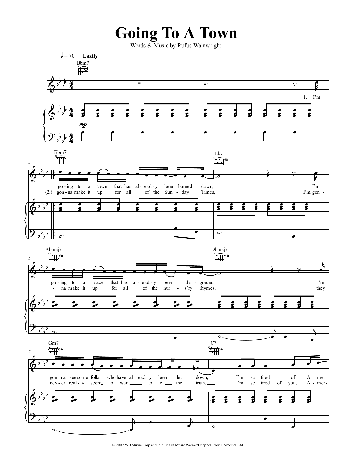 Rufus Wainwright Going To A Town sheet music notes and chords. Download Printable PDF.