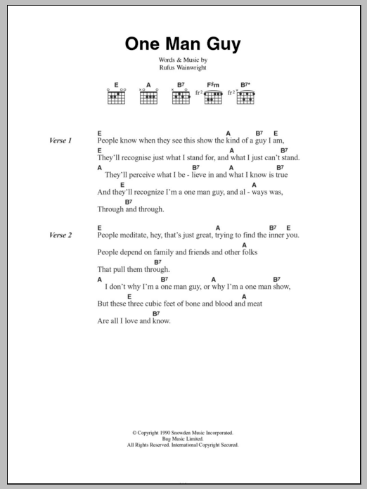 Rufus Wainwright One Man Guy sheet music notes and chords. Download Printable PDF.