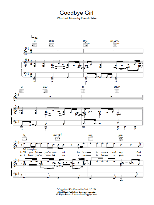 Rumer Goodbye Girl sheet music notes and chords. Download Printable PDF.