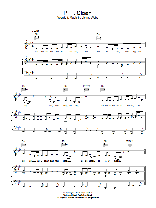 Rumer P.F. Sloan sheet music notes and chords. Download Printable PDF.