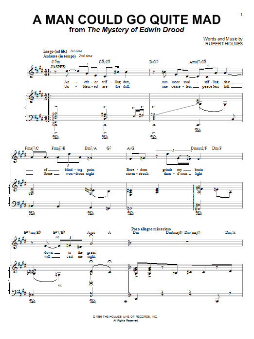 Rupert Holmes A Man Could Go Quite Mad sheet music notes and chords. Download Printable PDF.