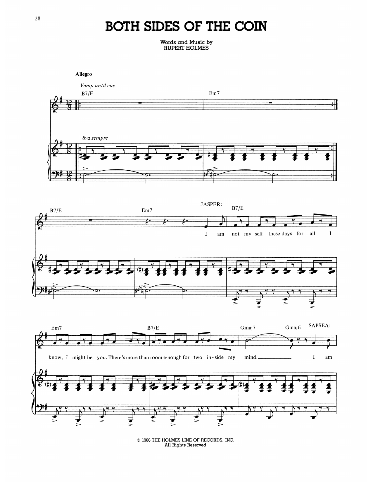 Learn to play Rupert Holmes Both Sides Of The Coin (from The Mystery Of Edwin Drood) sheet music for Piano, Vocal & Guitar Chords (Right-Hand Melody) in minutes. Price: 7.8900$ Rupert Holmes Both Sides Of The Coin (from The Mystery Of Edwin Drood) sheet music notes and chords arranged for Piano, Vocal & Guitar Chords (Right-Hand Melody)